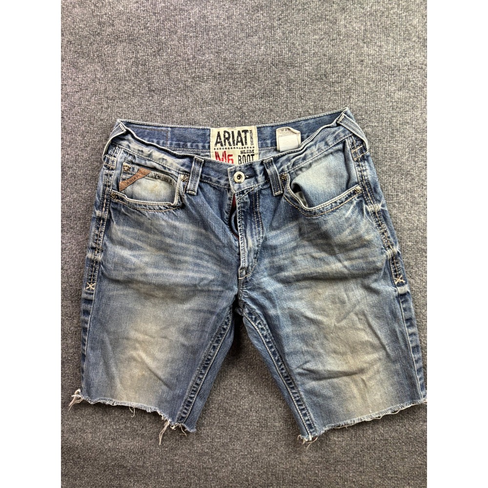 Ariat M6 Slim Boot Shorts Mens 34 Blue Denim Cut Off Raw Hem Medium Wash